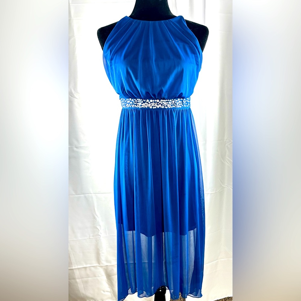 Sold-Stunning Royal blue size 14 Dress Silver waist detailing.